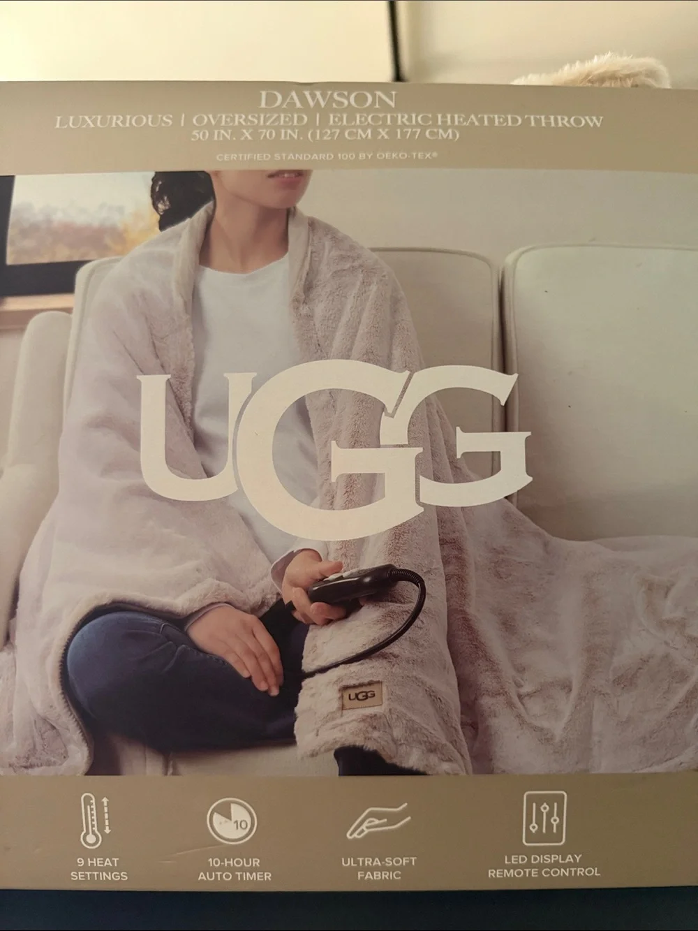 UGG Plush Electric Heated Throw Blanket - Light Gray